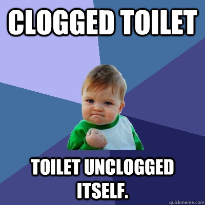 Clogged toilet toilet unclogged itself. - Clogged toilet toilet unclogged itself.  Success Kid