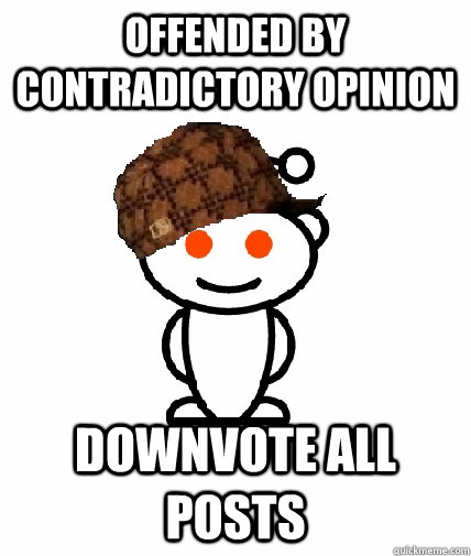Offended by contradictory opinion Downvote all posts - Offended by contradictory opinion Downvote all posts  Scumbag Redditor