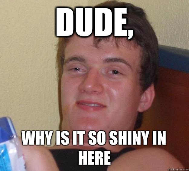 Dude,  Why is it so shiny in here  10 Guy