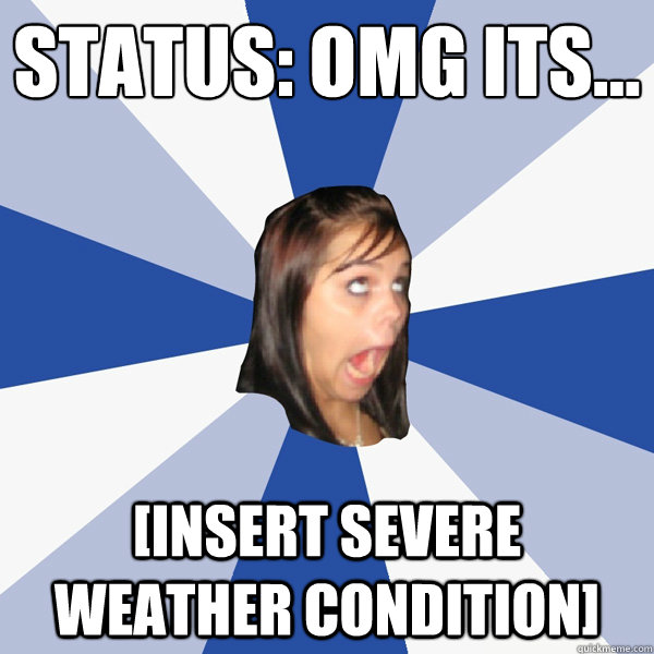 status: OMG its... [insert severe weather condition]  Annoying Facebook Girl