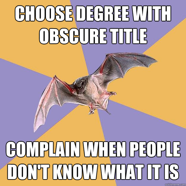 Choose degree with obscure title complain when people don't know what it is  Engineering Major Bat