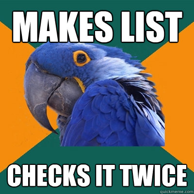 Makes list checks it twice  Paranoid Parrot
