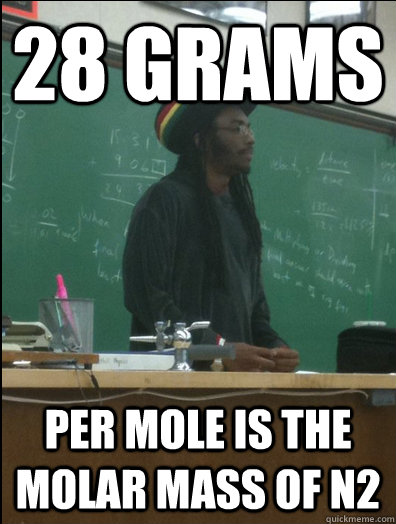 28 grams per mole is the molar mass of N2  Rasta Science Teacher