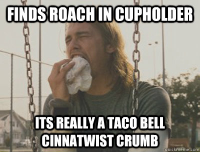 FINDS ROACH IN CUPHOLDER ITS REALLY A TACO BELL CINNATWIST CRUMB - FINDS ROACH IN CUPHOLDER ITS REALLY A TACO BELL CINNATWIST CRUMB  SAD STONER IS SAD