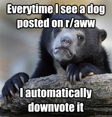 Everytime I see a dog posted on r/aww I automatically downvote it  Confession Bear