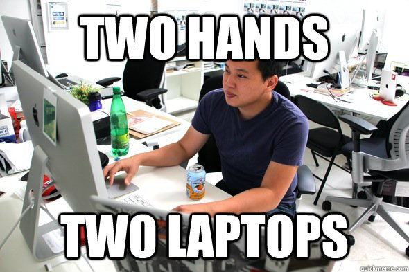 TWO HANDS TWO LAPTOPS  