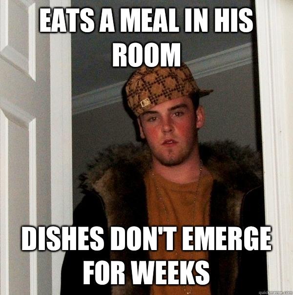 Eats a meal in his room Dishes don't emerge for weeks  Scumbag Steve