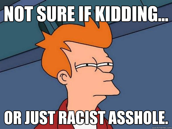Not sure if kidding... or just racist asshole.  Futurama Fry