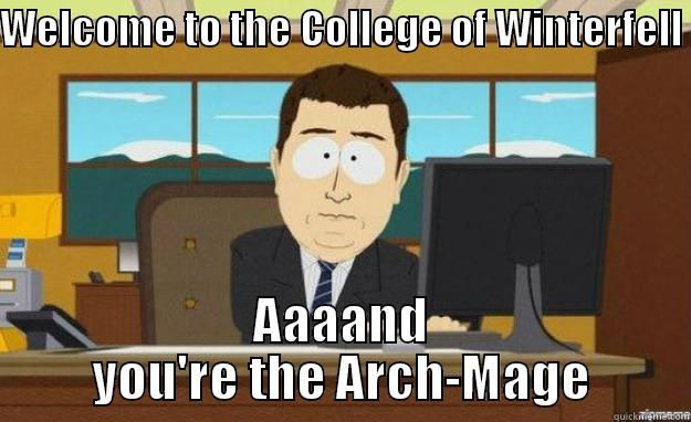 WELCOME TO THE COLLEGE OF WINTERFELL  AAAAND YOU'RE THE ARCH-MAGE aaaand its gone