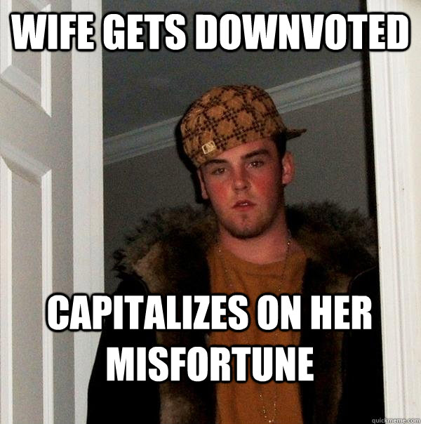 Wife gets downvoted capitalizes on her misfortune  Scumbag Steve