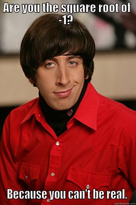 ARE YOU THE SQUARE ROOT OF -1?  BECAUSE YOU CAN'T BE REAL. Pickup Line Scientist