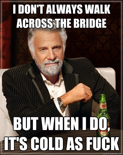I don't always walk across the bridge but when i do, it's cold as fuck - I don't always walk across the bridge but when i do, it's cold as fuck  The Most Interesting Man In The World
