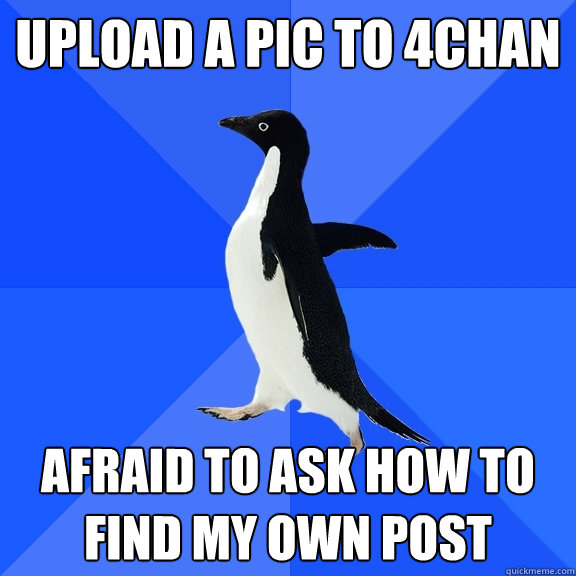 upload a pic to 4chan afraid to ask how to find my own post  Socially Awkward Penguin