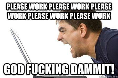 Please work please work please work please work please work god fucking dammit!  Angry Computer Guy