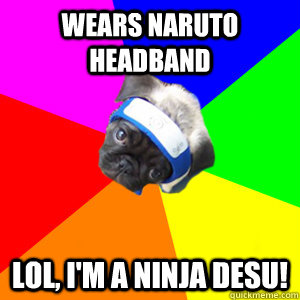 wears naruto headband lol, i'm a ninja desu!  