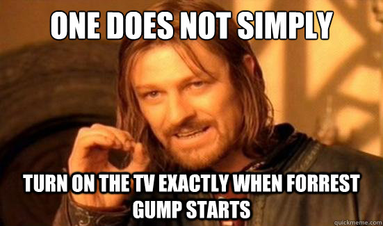 One Does Not Simply turn on the tv exactly when forrest gump starts   Boromir