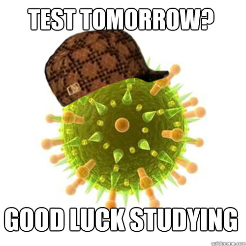 Test tomorrow? good luck studying - Test tomorrow? good luck studying  Scumbag Cold Virus