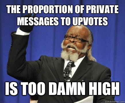 The proportion of private messages to upvotes Is too damn high  Too Damn High