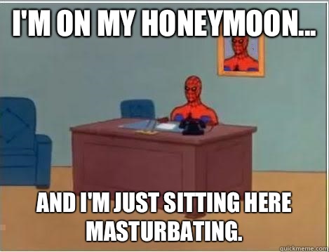 I'm on my honeymoon... And I'm just sitting here masturbating.  Im just sitting here masturbating