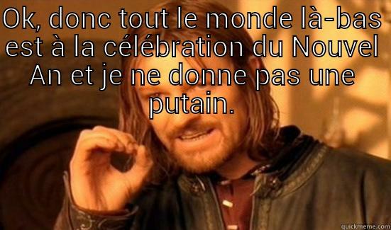 OK, DONC TOUT LE MONDE LÀ-BAS EST À LA CÉLÉBRATION DU NOUVEL AN ET JE NE DONNE PAS UNE PUTAIN.  Boromir