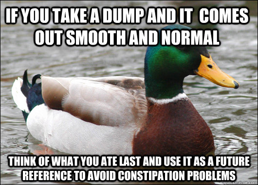 If you take a dump and it  comes out smooth and normal Think of what you ate last and use it as a future reference to avoid constipation problems  Actual Advice Mallard