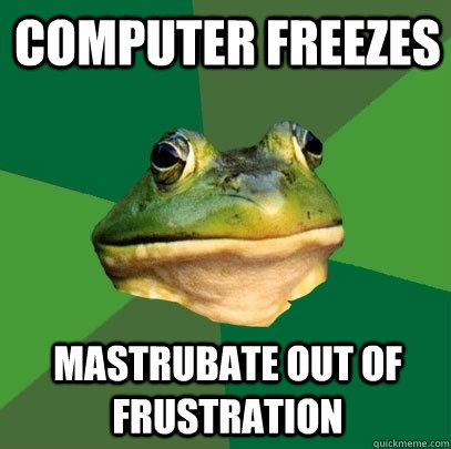 Computer freezes mastrubate out of frustration  Foul Bachelor Frog