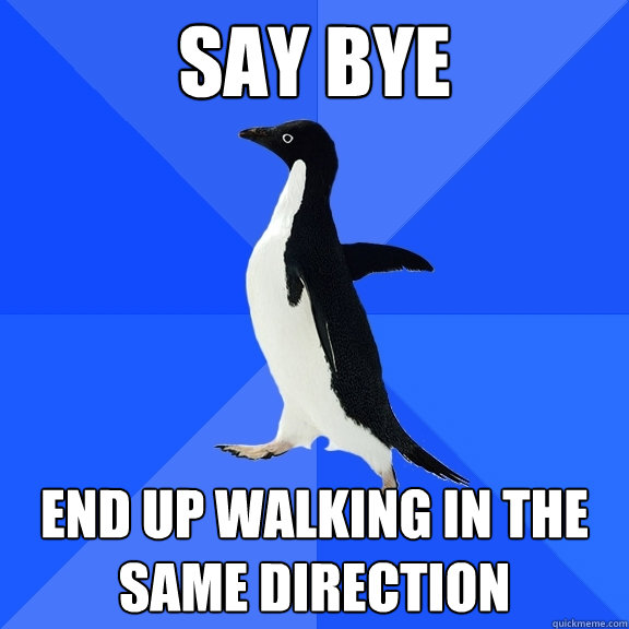 say bye end up walking in the same direction  Socially Awkward Penguin