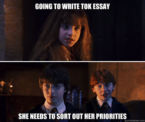 she needs priorities sort essay tok going write persuasive meme memes quickmeme mice hermione essays funny caption own