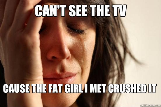 Can't see the tv Cause the fat girl i met crushed it Caption 3 goes here  First World Problems