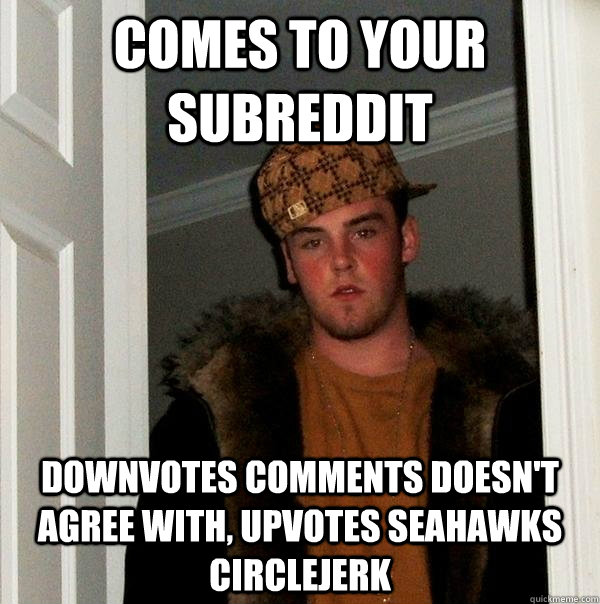 Comes to your subreddit downvotes comments doesn't agree with, upvotes seahawks circlejerk  Scumbag Steve