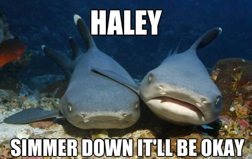 Haley   simmer down it'll be okay  Compassionate Shark Friend