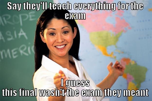 SAY THEY'LL TEACH EVERYTHING FOR THE EXAM I GUESS THIS FINAL WASN'T THE EXAM THEY MEANT Unhelpful High School Teacher