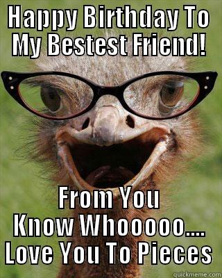 HAPPY BIRTHDAY TO MY BESTEST FRIEND! FROM YOU KNOW WHOOOOO.... LOVE YOU TO PIECES Judgmental Bookseller Ostrich