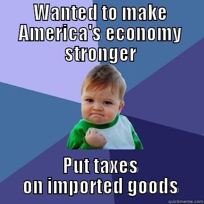 WANTED TO MAKE AMERICA'S ECONOMY STRONGER PUT TAXES ON IMPORTED GOODS Success Kid