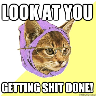 Look at you Getting shit done!  Hipster Kitty