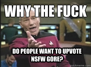 why the fuck do people want to upvote nsfw gore?  Annoyed Picard