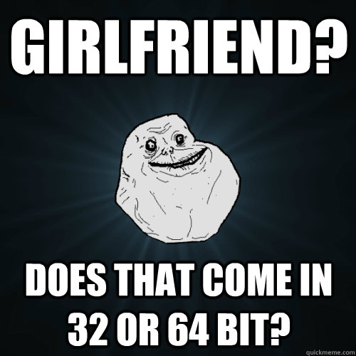 Girlfriend? Does that come in 32 or 64 bit?  Forever Alone