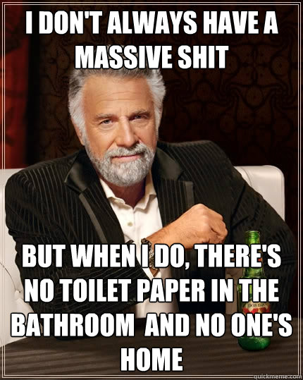 I don't always have a massive shit But when I do, there's no toilet paper in the bathroom  and no one's home - I don't always have a massive shit But when I do, there's no toilet paper in the bathroom  and no one's home  The Most Interesting Man In The World