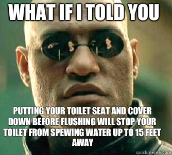 what if i told you putting your toilet seat and cover down before flushing will stop your toilet from spewing water up to 15 feet away - what if i told you putting your toilet seat and cover down before flushing will stop your toilet from spewing water up to 15 feet away  Matrix Morpheus