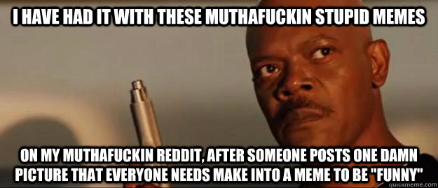 i have had it with these muthafuckin stupid memes on my muthafuckin reddit, after someone posts one damn picture that everyone needs make into a meme to be 