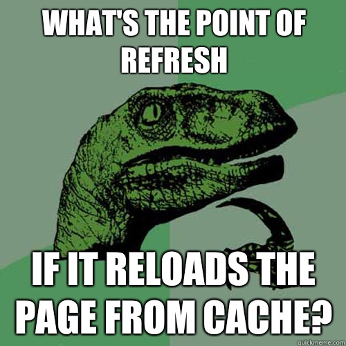 What's the point of refresh If it reloads the page from cache? - What's the point of refresh If it reloads the page from cache?  Philosoraptor