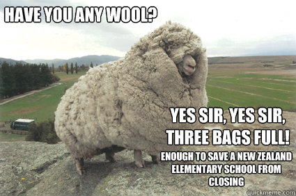 Have you any wool? Yes Sir, Yes sir, three bags full! enough to save a New Zealand elementary school from closing  Savvy Sheep Shrek