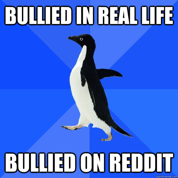 Bullied in real life Bullied on reddit  Socially Awkward Penguin