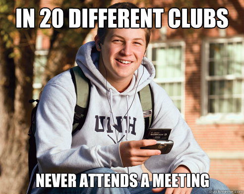 In 20 Different Clubs 
 Never attends a Meeting  College Freshman