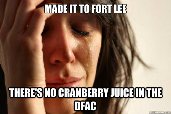 Made it to Fort Lee There's no cranberry juice in the DFAC  First World Problems