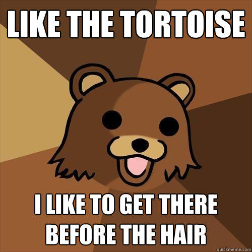 Like The Tortoise I like to get there before the hair  Pedobear