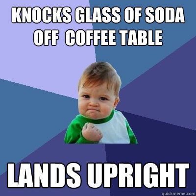 Knocks glass of soda off  coffee table lands upright  Success Kid