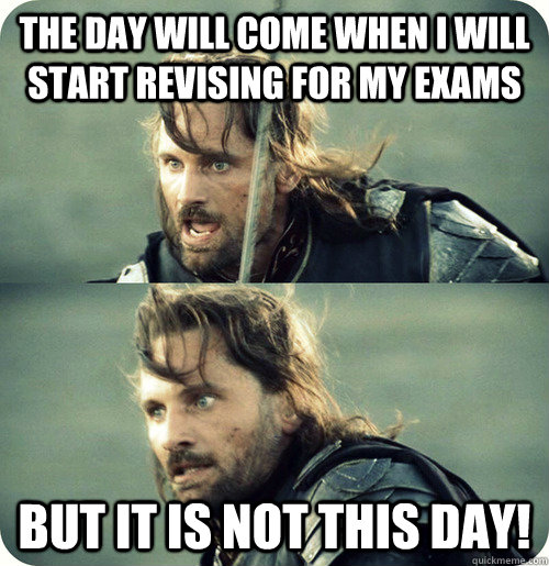 The day will come when I will start revising for my exams But it is not this day!  Aragorn Inspirational Speech