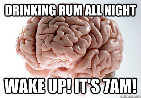 Drinking rum All night wake up! it's 7am!  Scumbag Brain