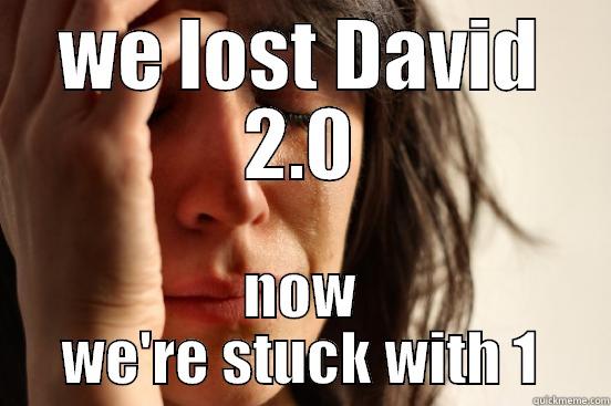 WE LOST DAVID 2.0 NOW WE'RE STUCK WITH 1 First World Problems